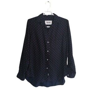 Grayson's Shirt Men's Size Medium Navy Red Ladybugs Spots Button Up Long Sleeve